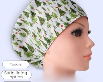 Christmas Tree Euro Scrub Cap Satin Lined Adjustable Surgical Hat