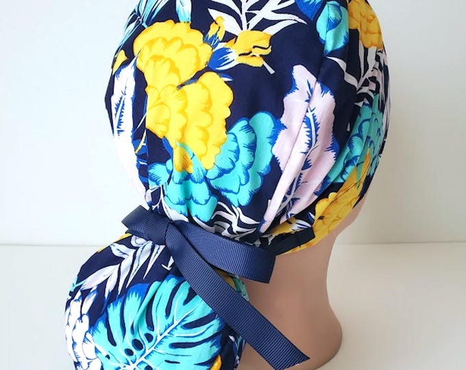 Ponytail Scrub Cap - Surgical Cap - Satin Lined - Personalization option - FifthCraftyStreet