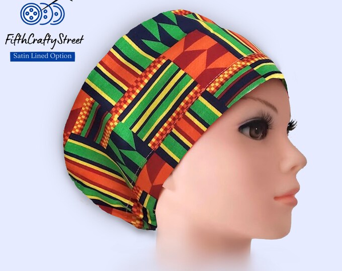 Euro Scrub Caps - Adjustable - Satin Lined option - geometric pattern - FifthCraftyStreet