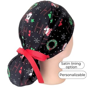 Christmas Surgical Cap - Satin Lined Scrub Cap option -