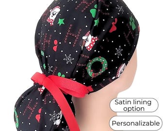 Christmas Surgical Cap - Satin Lined Scrub Cap option -