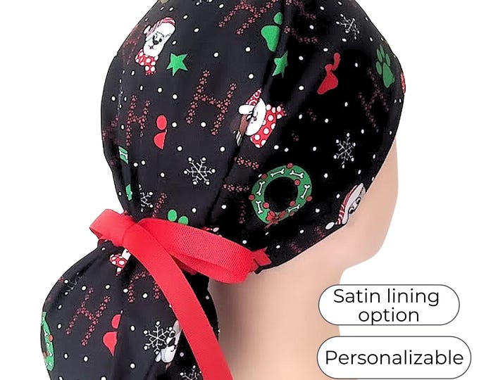 Christmas Surgical Cap - Satin Lined Scrub Cap option - FifthCraftyStreet