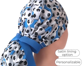 Soccer Ponytail Scrub Cap - Surgical Cap Buttons, Satin Lined Options