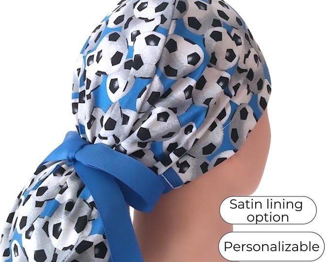 Soccer Ponytail Scrub Cap - Surgical Cap Buttons, Satin Lined Options