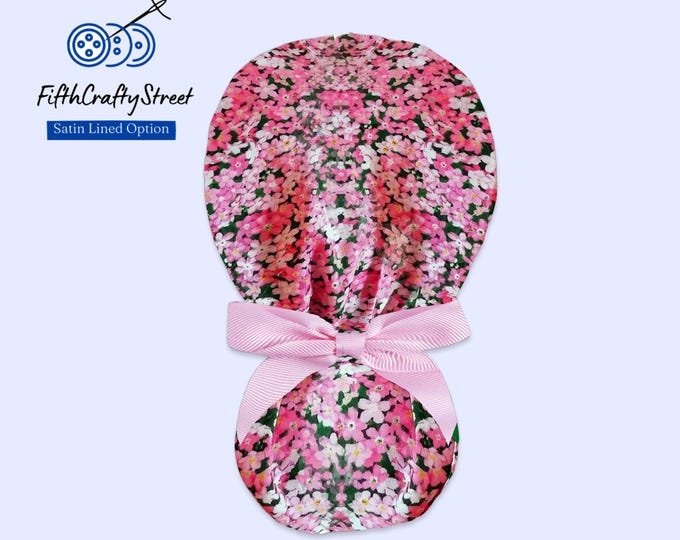 Satin Lined Scrub Cap Ponytail style - Floral Surgical Cap for Women - FifthCraftyStreet