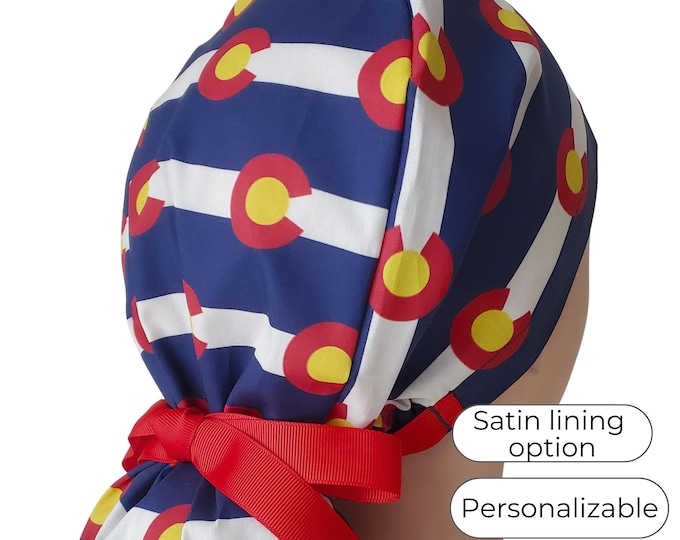 Colorado Flag Ponytail Scrub Cap - Surgical Cap - Satin Lined option