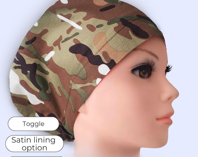 Euro Scrub Cap Satin Lined Personalized Scrub Hat for Women : Colorful Dinosaur Print
