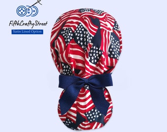 Patriotic - 4th July - Women’s Scrub Caps  - Satin Lining option - American flag - FifthCraftyStreet