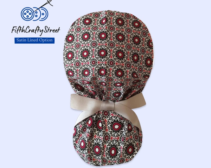 Satin Lined Scrub Cap Ponytail style - Mandala Surgical Cap for Women - FifthCraftyStreet