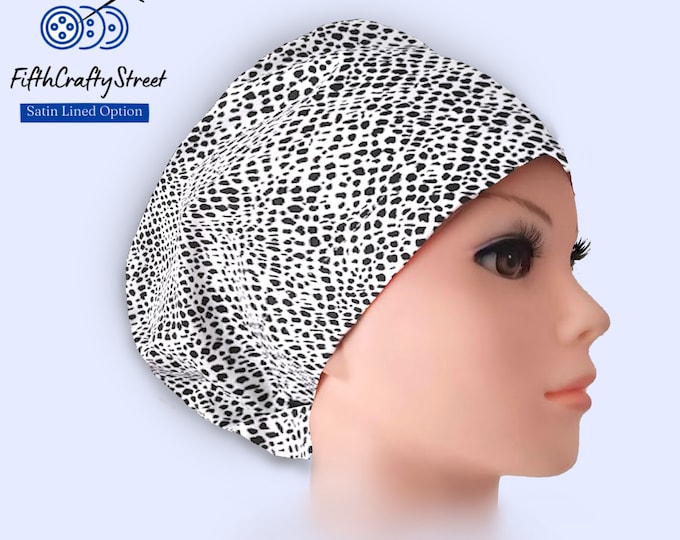 Euro Scrub Cap - Adjustable by toggle - Satin Lining option - Animal print Gray - FifthCraftyStreet