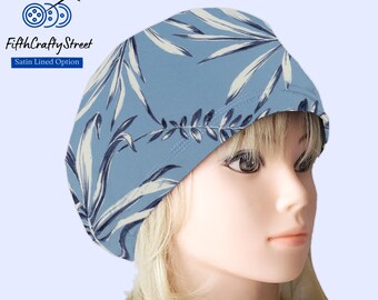 Stretchy Scrub Caps - Surgical Euro Scrub Cap - Floral Dusty Blue