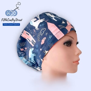 Euro Scrub Caps - Satin Lined option - Adjustable - Unicorn