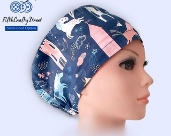 Euro Scrub Caps - Satin Lined option - Adjustable - Unicorn