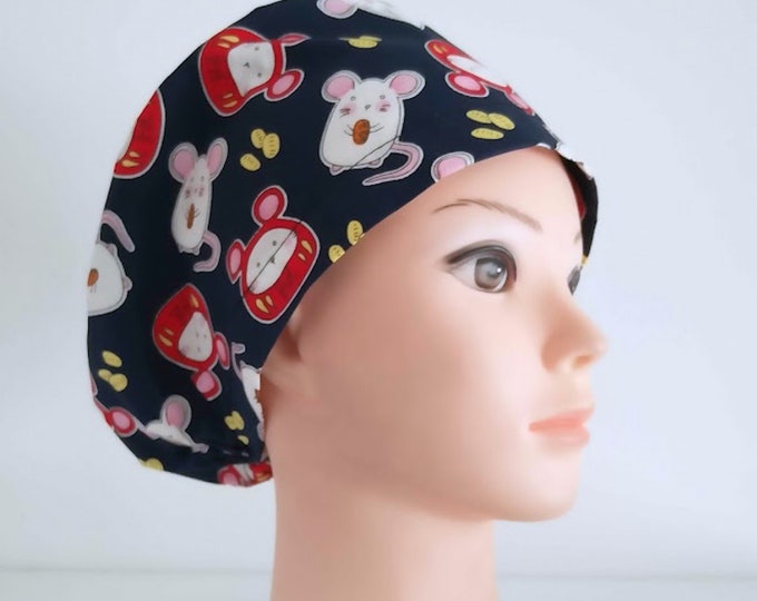 Euro Scrub Cap for Women -Cute Mise- Adjustable - Satin Lined Scrub Cap - FifthCraftyStreet