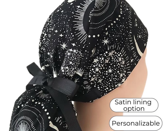 Glow-in-the Dark Moon Surgical Cap - Satin Lining Scrub Cap option - FifthCraftyStreet