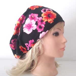 stretchy scrub cup, surgical euro hat, black pink, handmade quick ship USA -