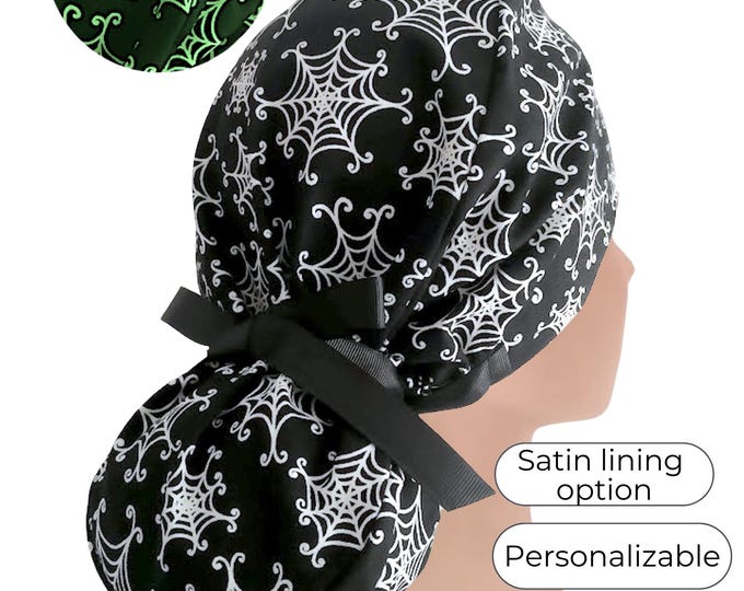 Glow Web Ponytail Scrub Cap for Women - Surgical Cap Satin Lined Option - FifthCraftyStreet