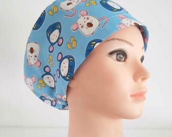 Satin Lined Euro Scrub Cap: mice print