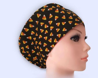 Euro Scrub Cap - Adjustable - Satin Buttons Lined option - Candy Corn