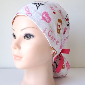 Ponytail Scrub Cap for Women Surgical Cap with Silky Satin Lining Option I Care image 4
