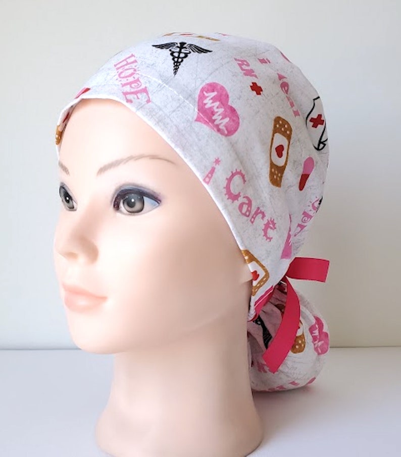 Ponytail Scrub Cap for Women Surgical Cap with Silky Satin Lining Option I Care image 4