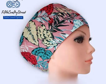Euro Scrub Caps - Adjustable - Satin Lined option - Roses - Floral Black - FifthCraftyStreet