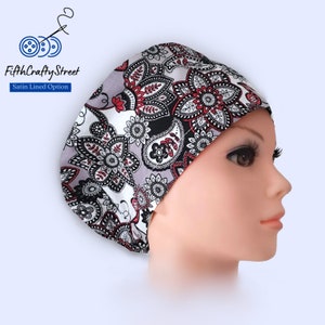 Euro Style Scrub Cap - Adjustable - Satin Lining option - Bali print -