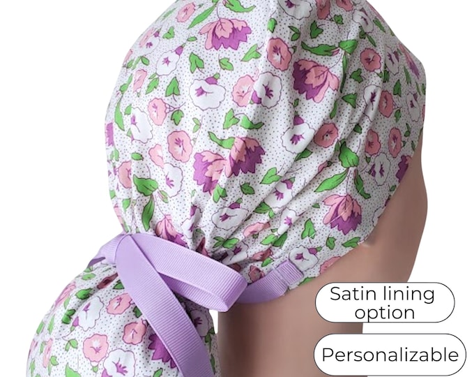 Ponytail Scrub Cap for Women - Surgical Cap with Satin Lining Option - FifthCraftyStreet