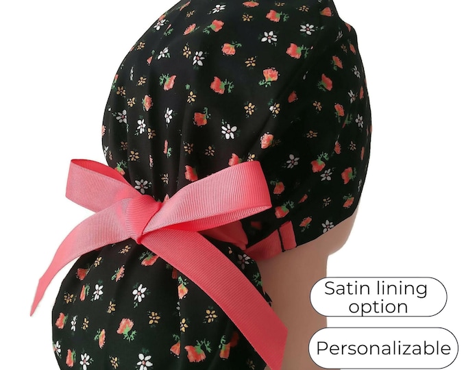 Coral Flower Surgical Cap with Silky Satin Lining option - FifthCraftyStreet