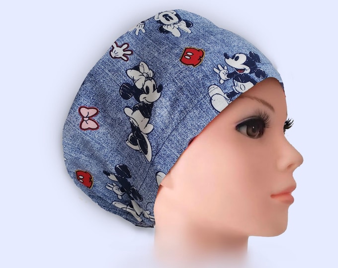Cartoon Print Euro Scrub Cap: Satin Lined Option, Cotton Surgical Hat