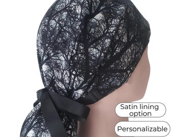 Dark Forest - Halloween Ponytail Scrub Cap - Surgical Cap - Satin Lined option - FifthCraftyStreet