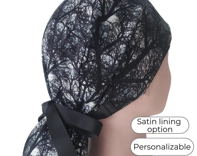 Dark Forest - Halloween Ponytail Scrub Cap - Surgical Cap - Satin Lined option -