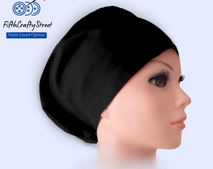 Solid Black - Euro Scrub Cap for Women - Adjustable - Satin Lined Scrub Cap - FifthCraftyStreet