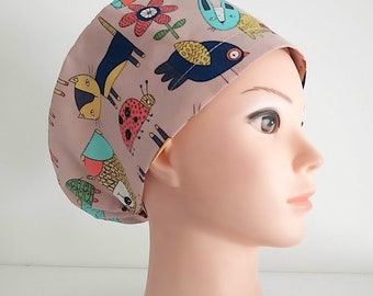 Lady Bug, Cat - Nurse Hat - Scrub Cap - Adjustable - Satin Lining option -