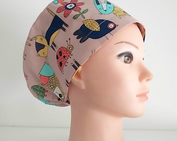 Lady Bug, Cat - Nurse Hat - Scrub Cap - Adjustable - Satin Lining option - FifthCraftyStreet