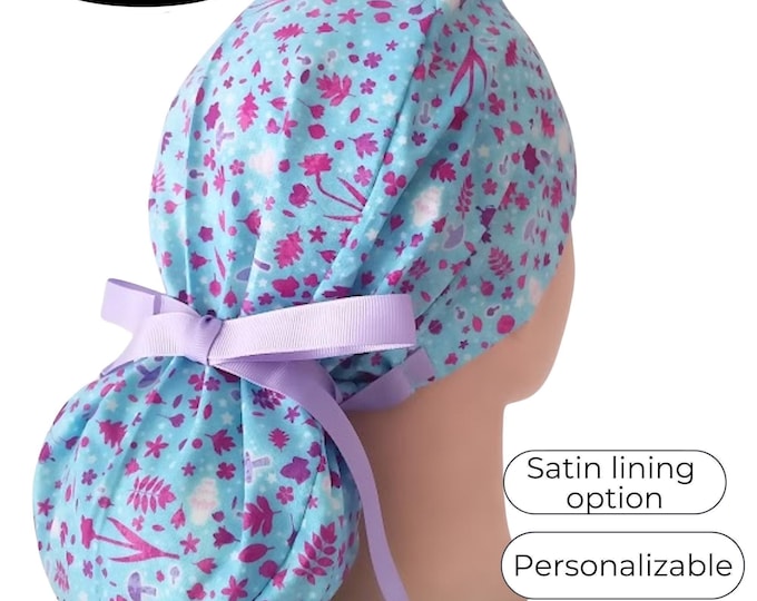 Glow in the Dark Scrub Caps with Ponytail Holder - Satin Lining option