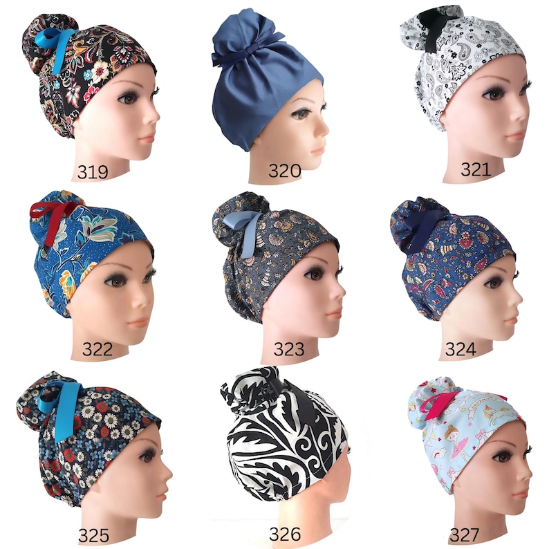 Colorful floral medical scrub hat with roomy top