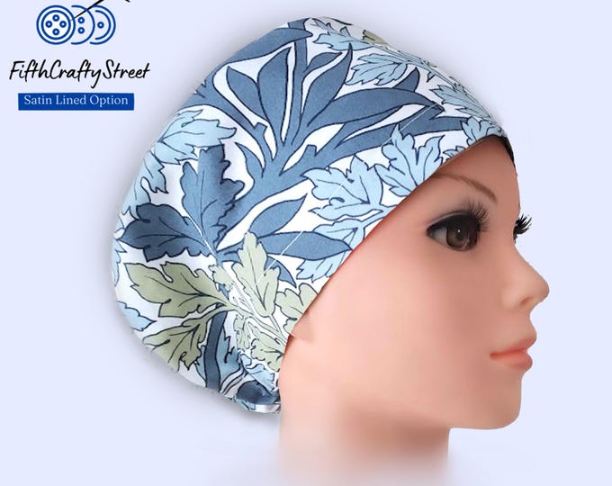 Euro Scrub Cap for Women - Floral - Adjustable - Satin Lined option