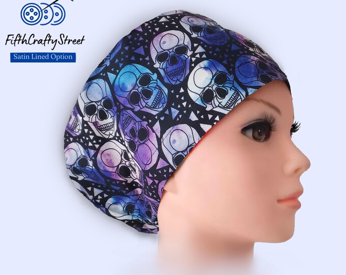 Euro Scrub Cap - Adjustable - Satin Lining option - Day of the Dead - FifthCraftyStreet