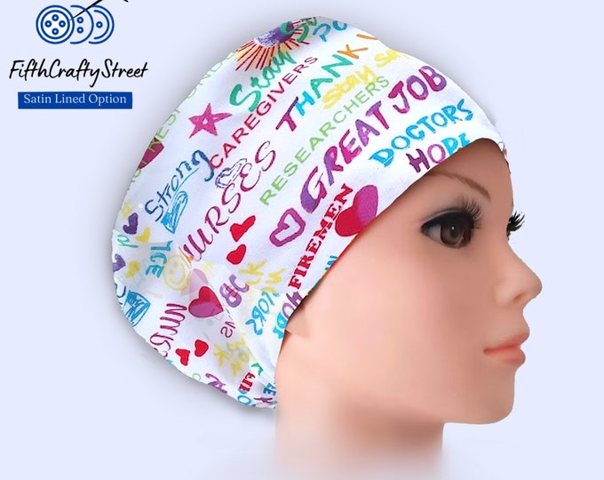 Euro Scrub Caps - Adjustable - Satin Lining option - Great Job - FifthCraftyStreet