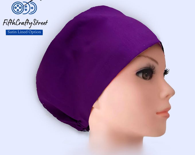 Purple Euro Scrub Cap: Satin Lined, Adjustable Cotton Surgical Cap