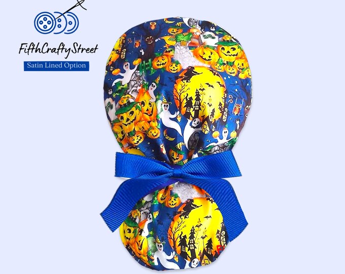 Halloween Ponytail Scrub Cap - Surgical cap for Women - Satin Lining option - FifthCraftyStreet