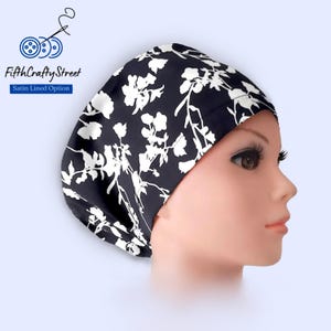 Floral Euro Scrub Cap: Satin Lined, Adjustable Cotton Surgical Hat