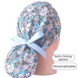 Floral Surgical Cap Silky Satin Lined Option - FifthCraftyStreet