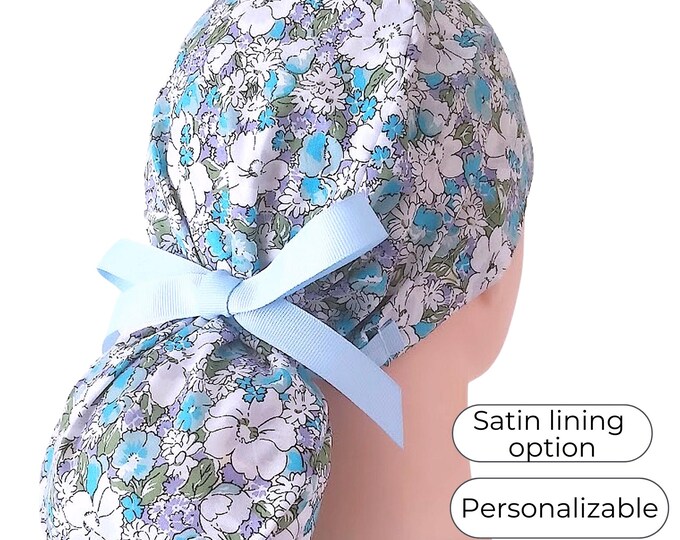 Floral Surgical Cap Silky Satin Lined Option - FifthCraftyStreet