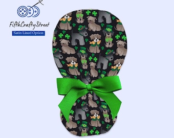 Tossed Dog - St Patrick's Day -  Ponytail Scrub Cap for Women with Satin Lined option -