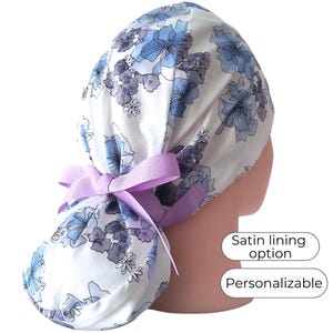 Casquette florale queue de cheval pour femme - Bonnet chirurgical avec option doublure en satin -