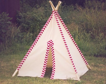 Kid Teepee No. 0295XL - Extra Large Red Chevron Kid Teepee Play Tent