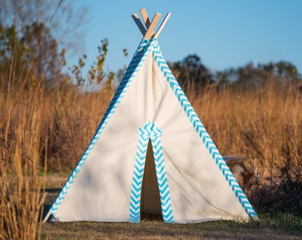 Sale!! Tent No. 0311- Kid's Teepee Play Tent - Light Blue Chevron