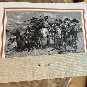 May include: A black and white illustration of a group of cowboys on horseback riding through a field. The cowboys are wearing hats and carrying rifles. The image is titled "No. N 227".